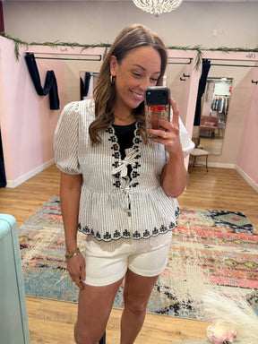 Tie Front Detailed Stripe Top
