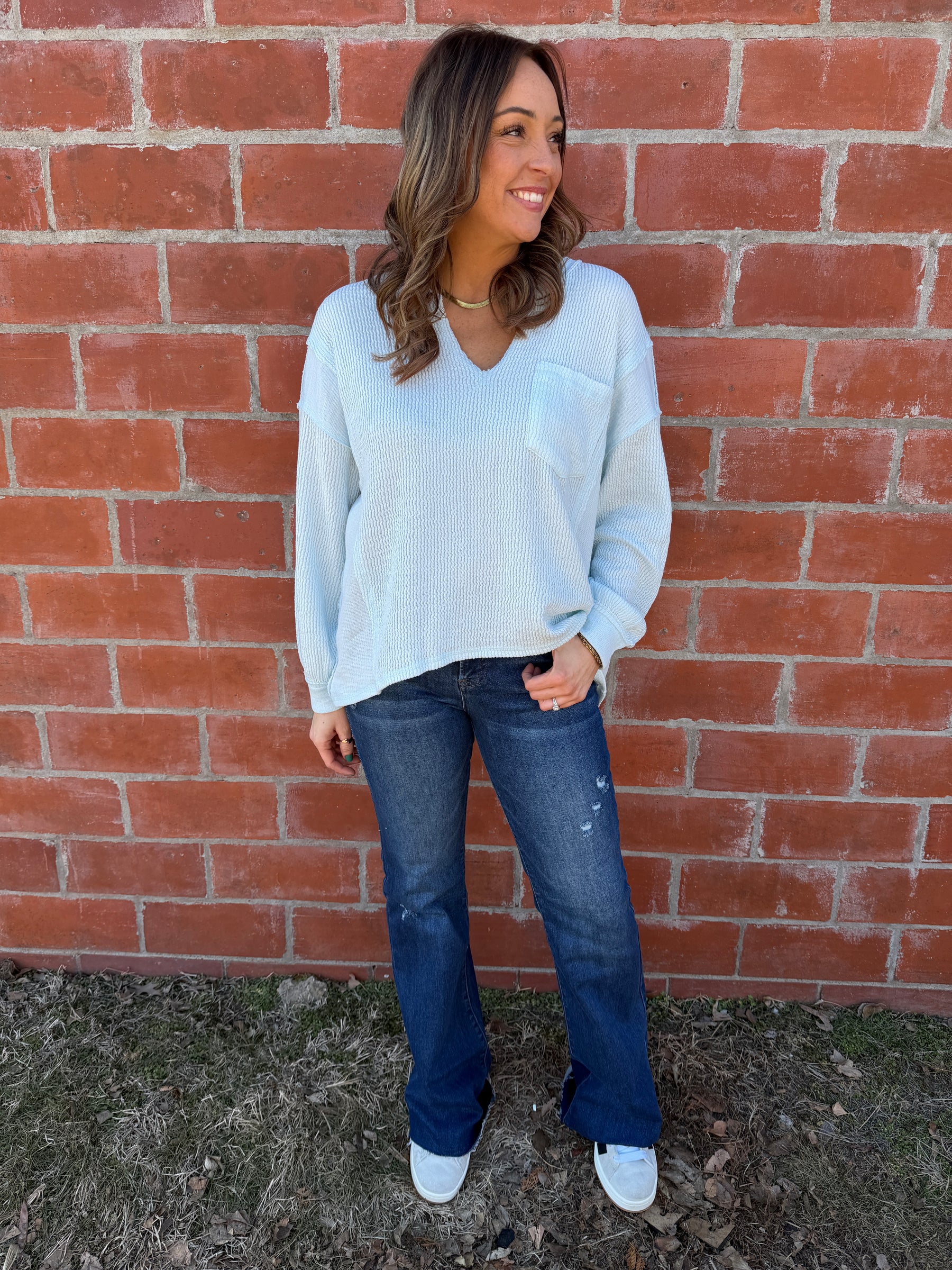 Ribbed Knit Long Sleeve - Baby Blue