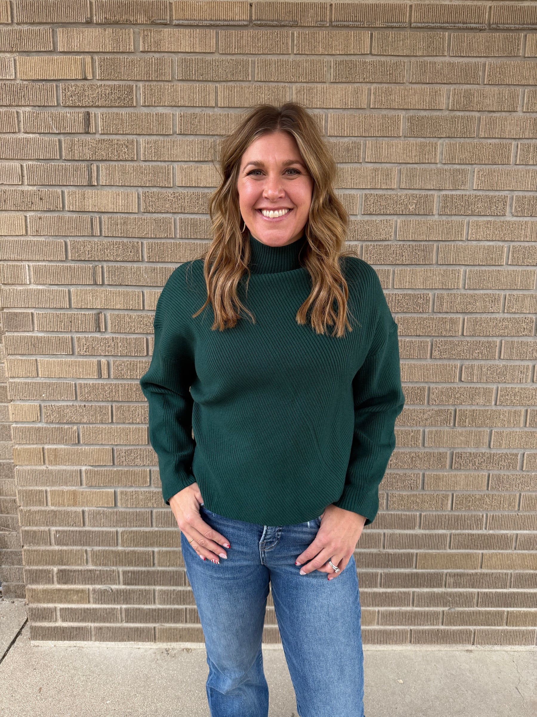 Deep Green Mock Neck Sweater