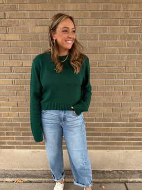 Classic Knit Crop Sweater - Green