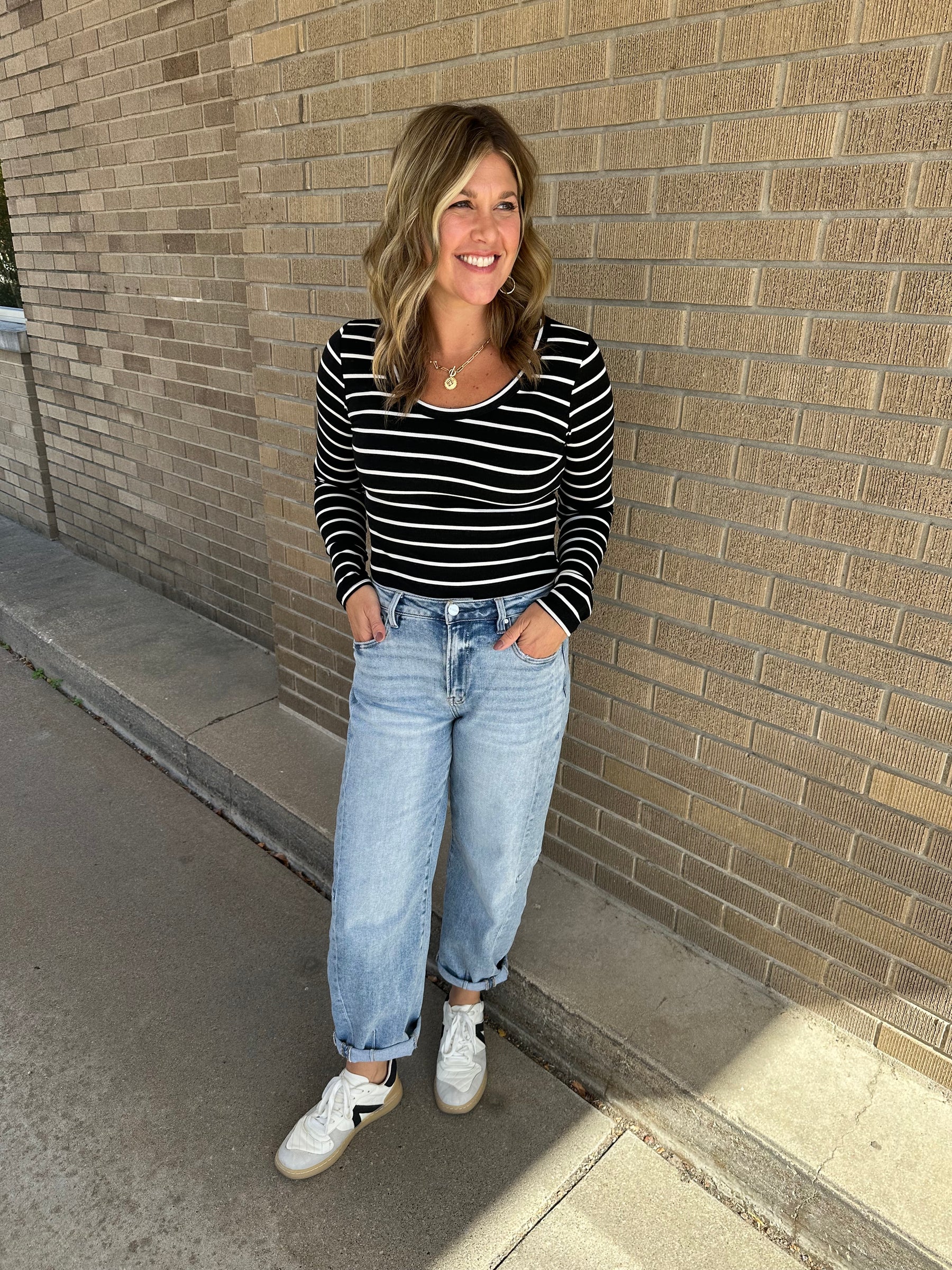 Scoop Neck Stripe Top - Black