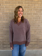 Plush V-Neck Mocha and Blue Sweater