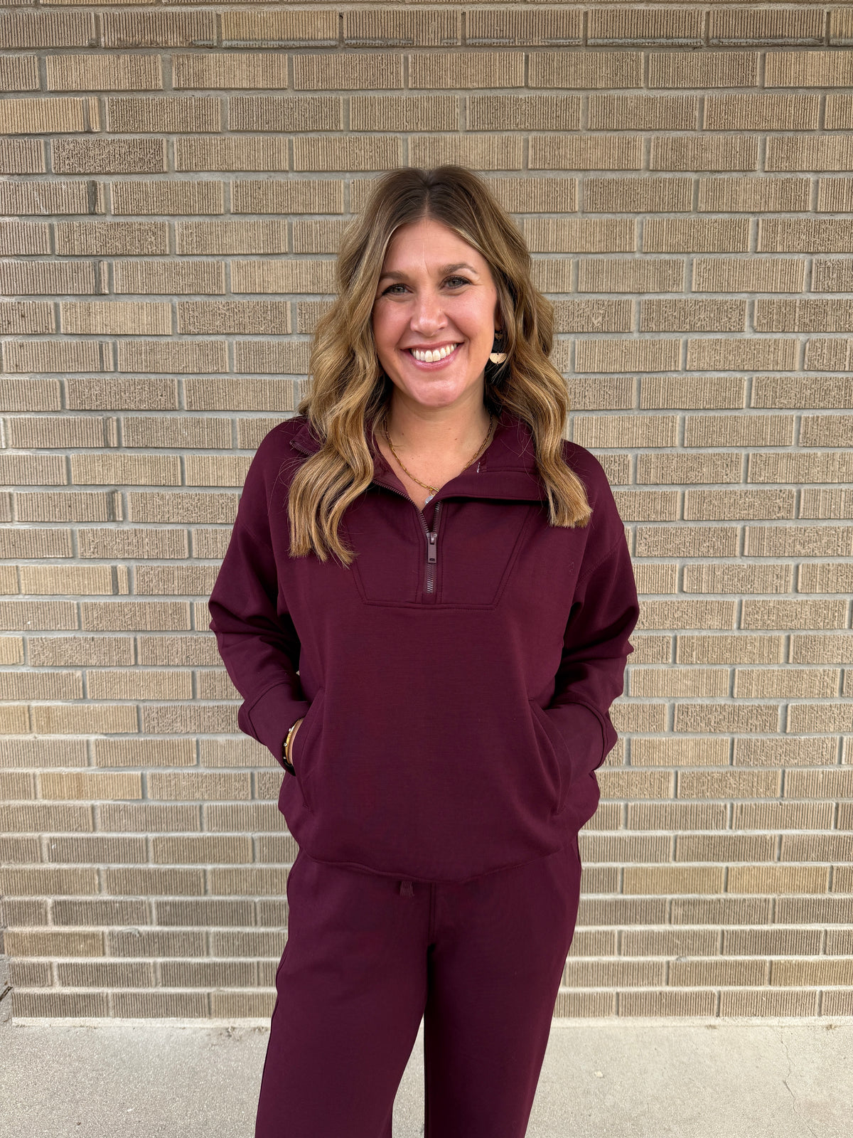 Modal Zip Up Pullover - Dark Cherry