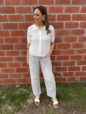 Off White Ruffle Collar Top