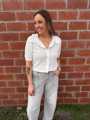 Off White Ruffle Collar Top