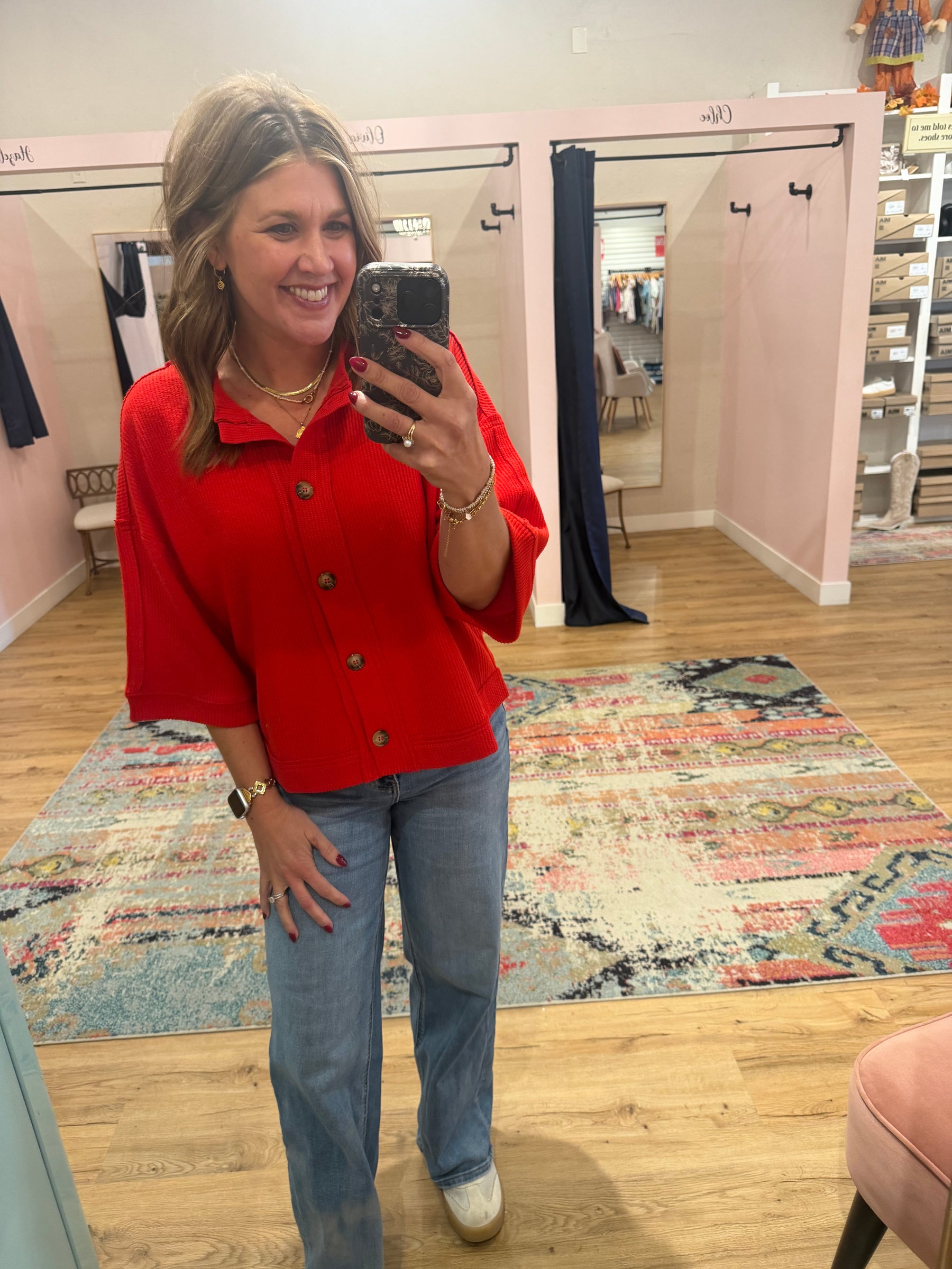 Short Sleeve Cardigan - Red