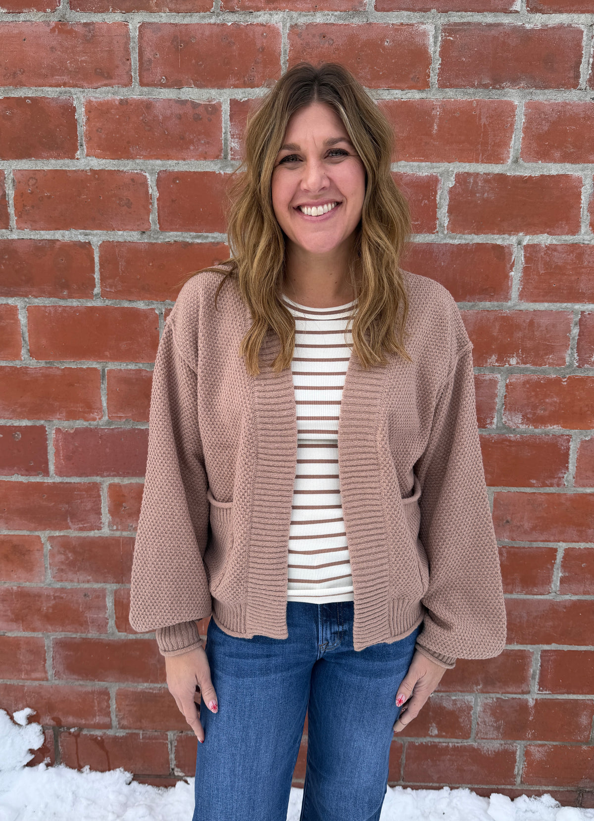 Waffle Knit Cardigan - Taupe