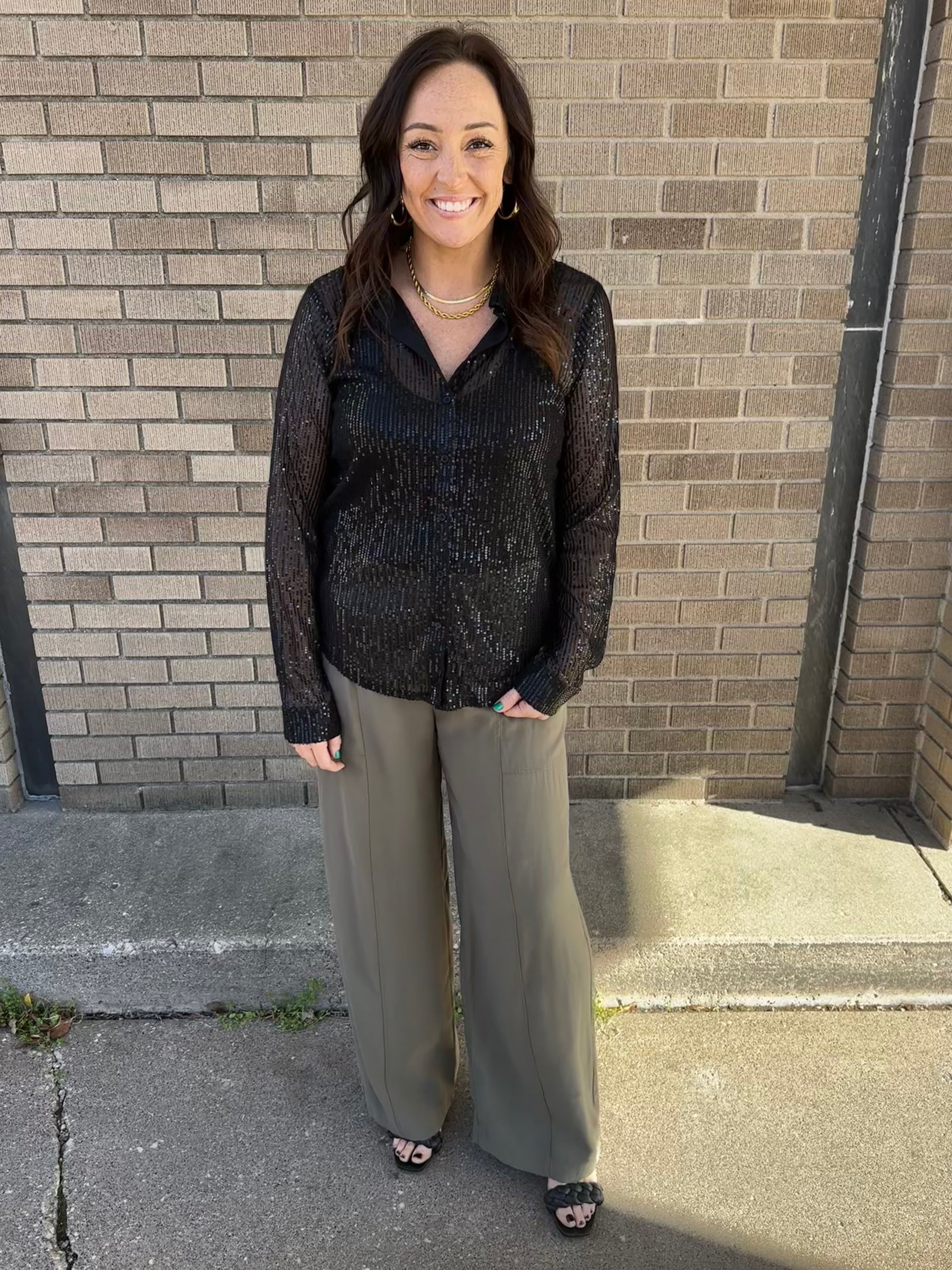 Sequin Button Down Blouse