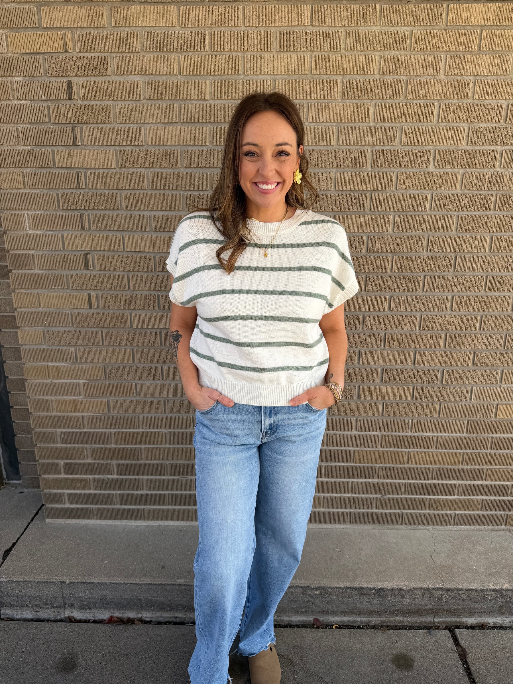 Sage Green Stripe Sweater Top