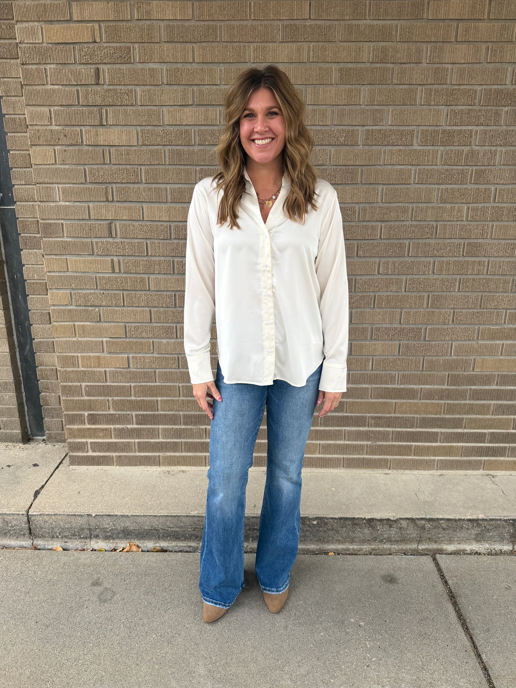 Sweet in Satin Button Up - Whip Cream