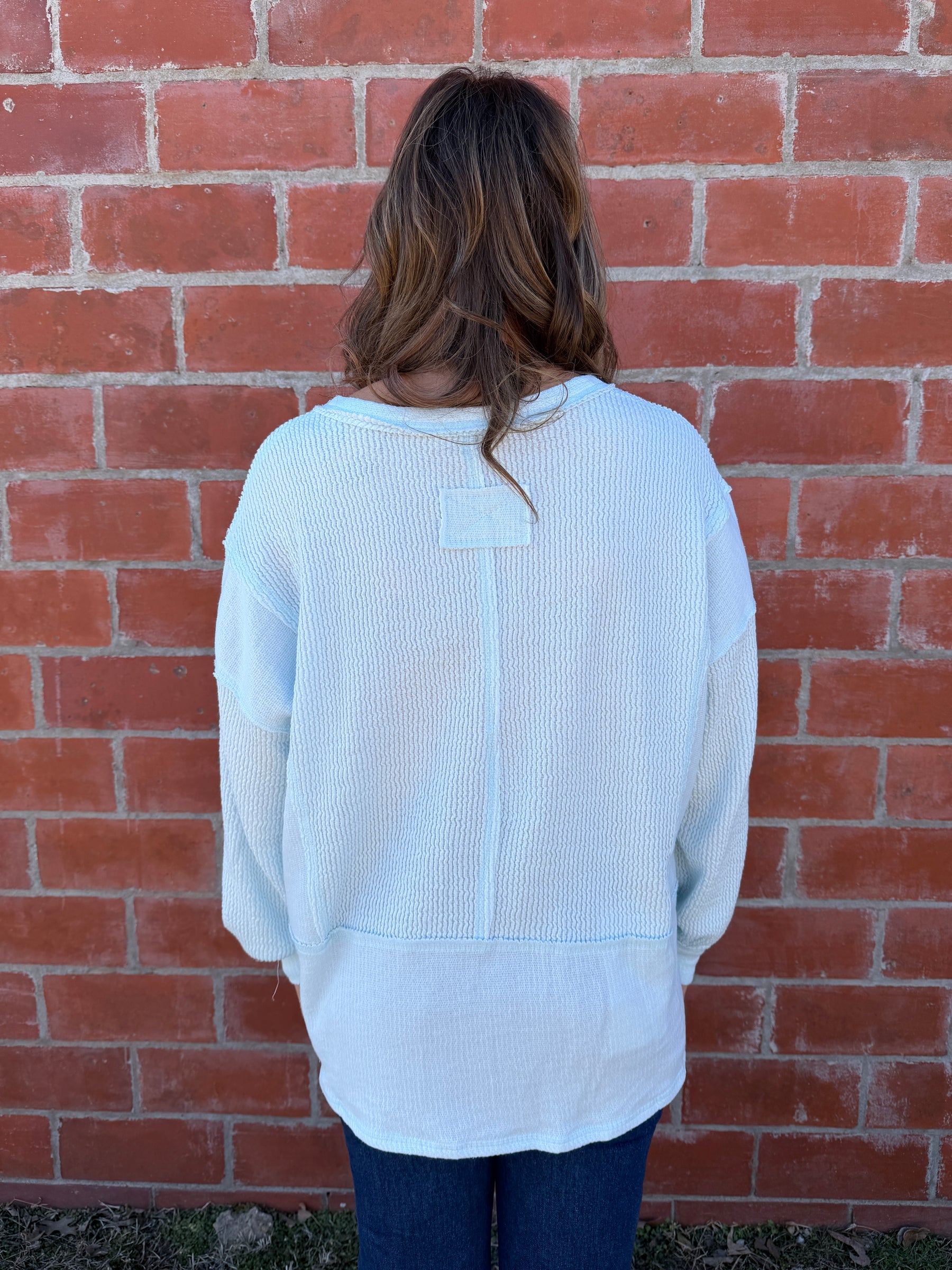 Ribbed Knit Long Sleeve - Baby Blue