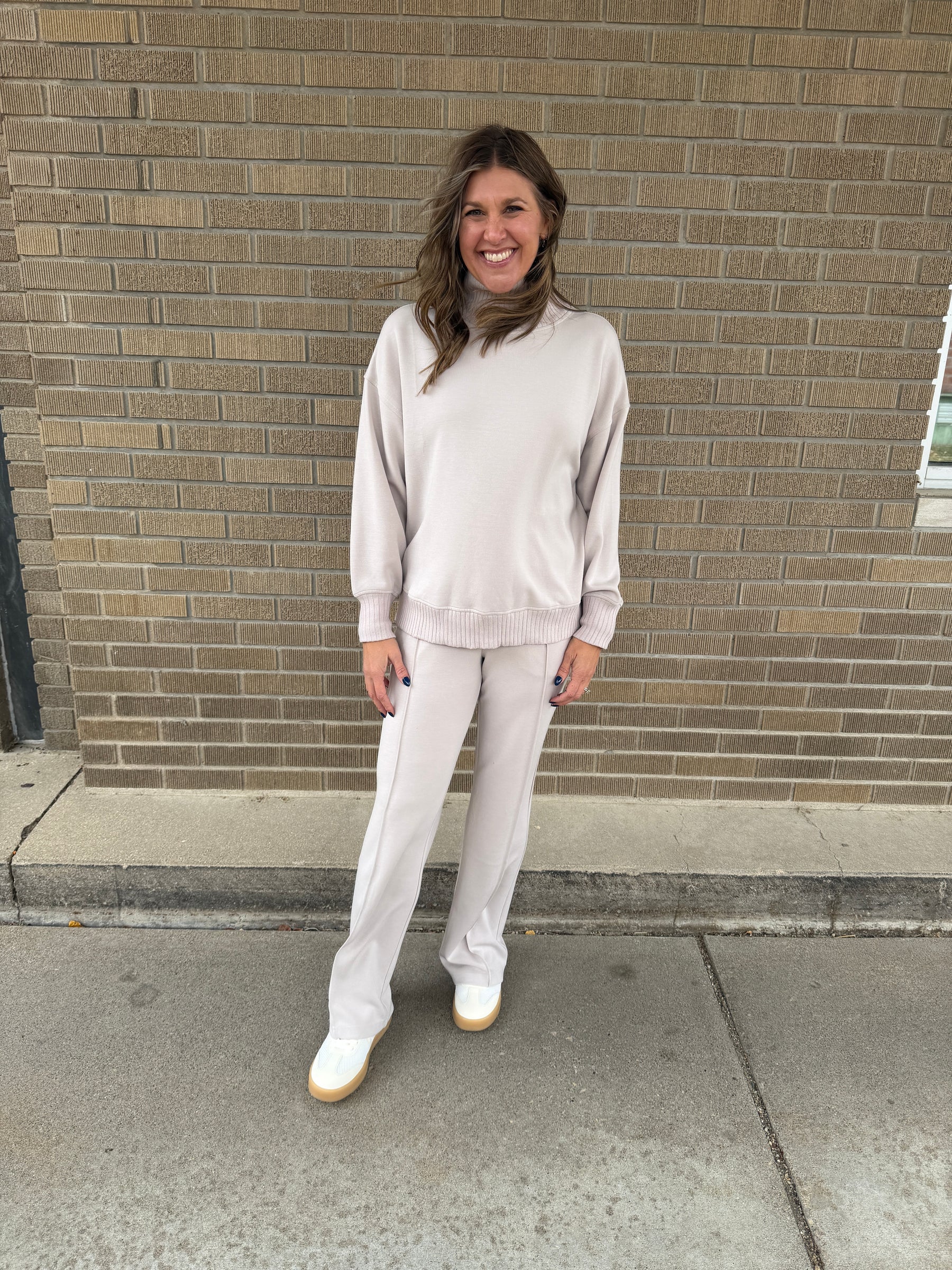 Modal Straight Leg Pants - Mocha Cream