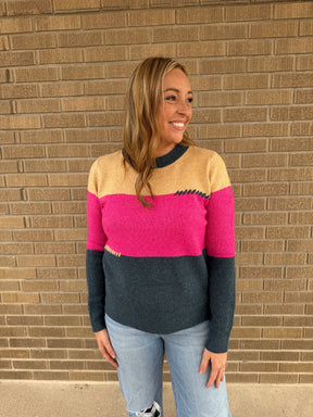 Pink and Navy Colorblock Sweater