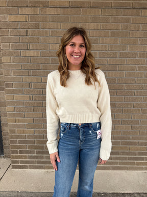 Classic Knit Crop Sweater - Cream