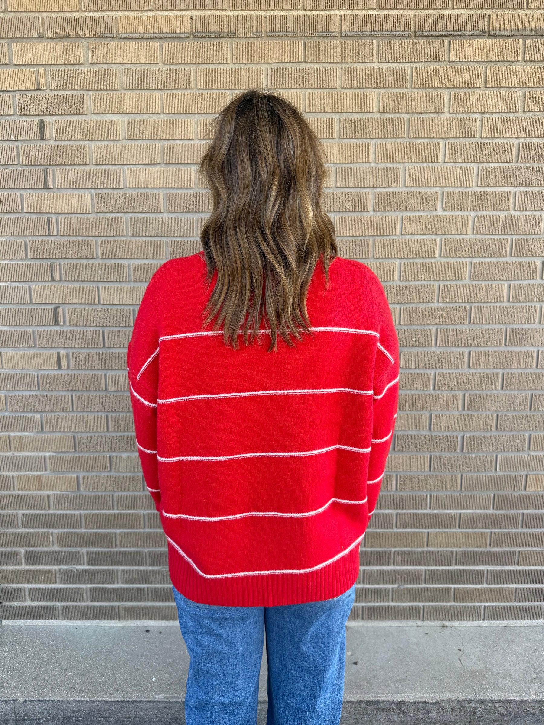 Oversized Wide-Stripe Sweater-Red
