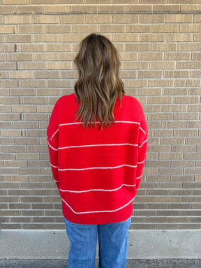 Oversized Wide-Stripe Sweater-Red