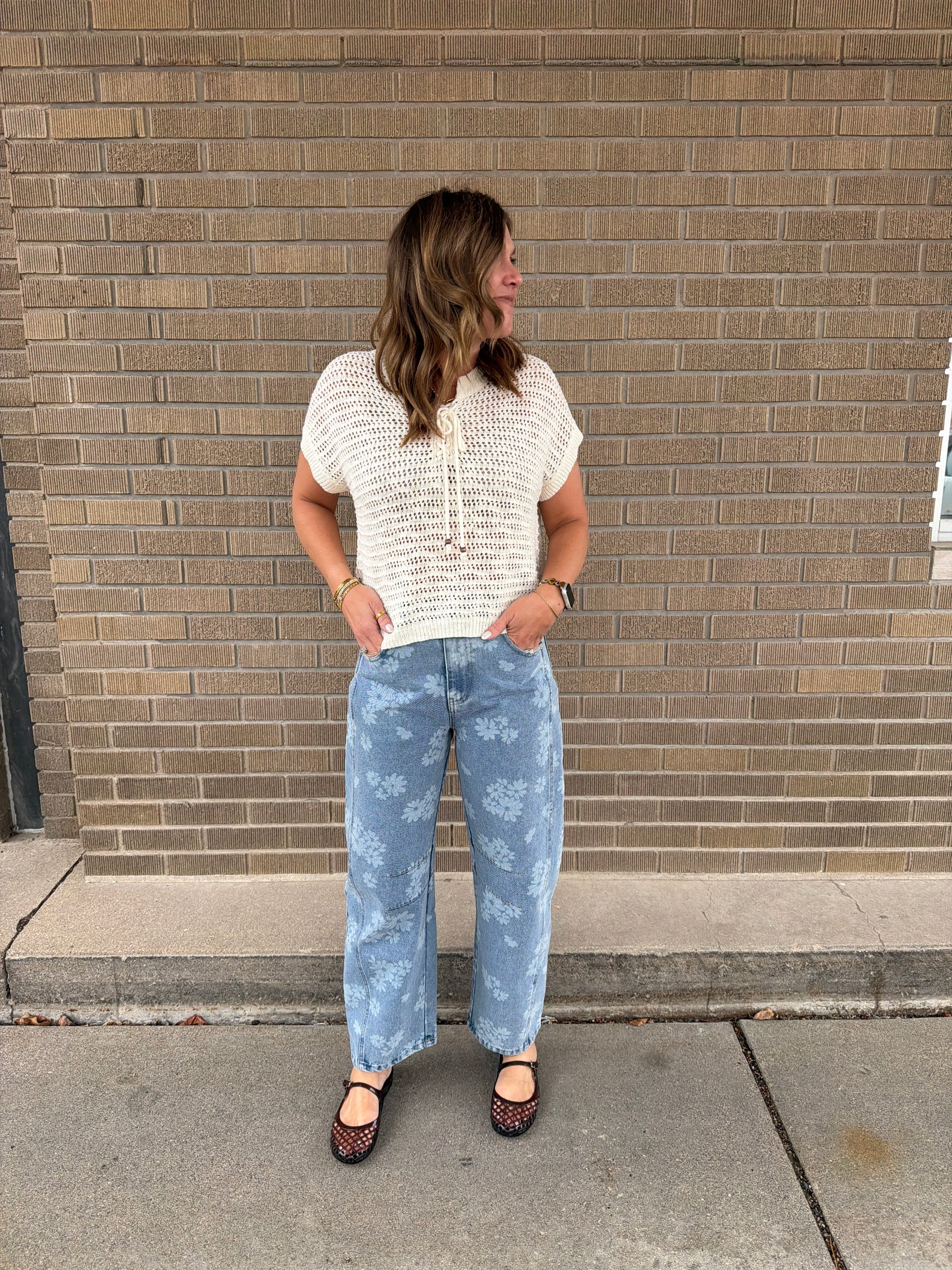 Blue Floral Barrel Jeans
