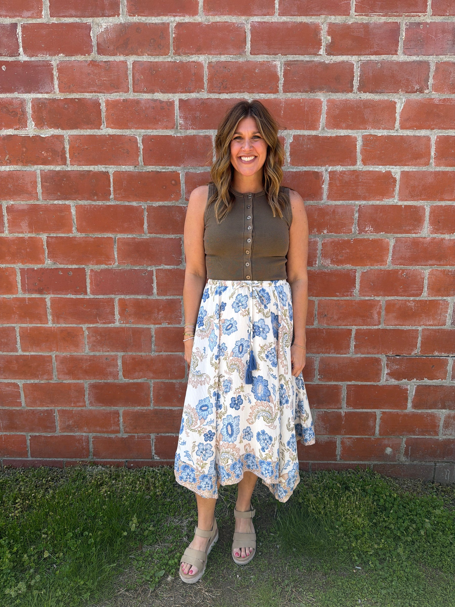 Boho Babe Blue Floral Midi Skirt