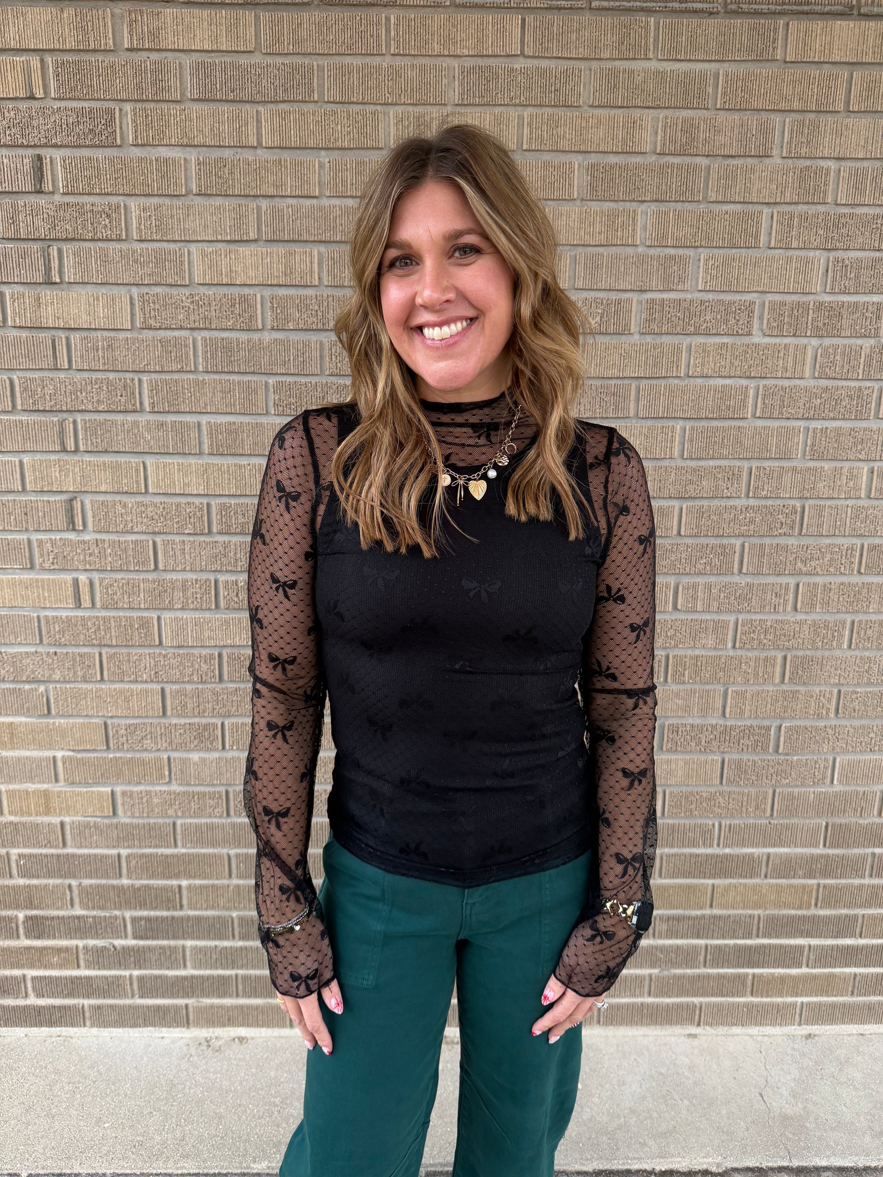 Black Bows Lace Layering Top