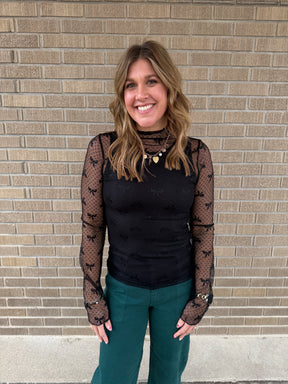 Black Bows Lace Layering Top