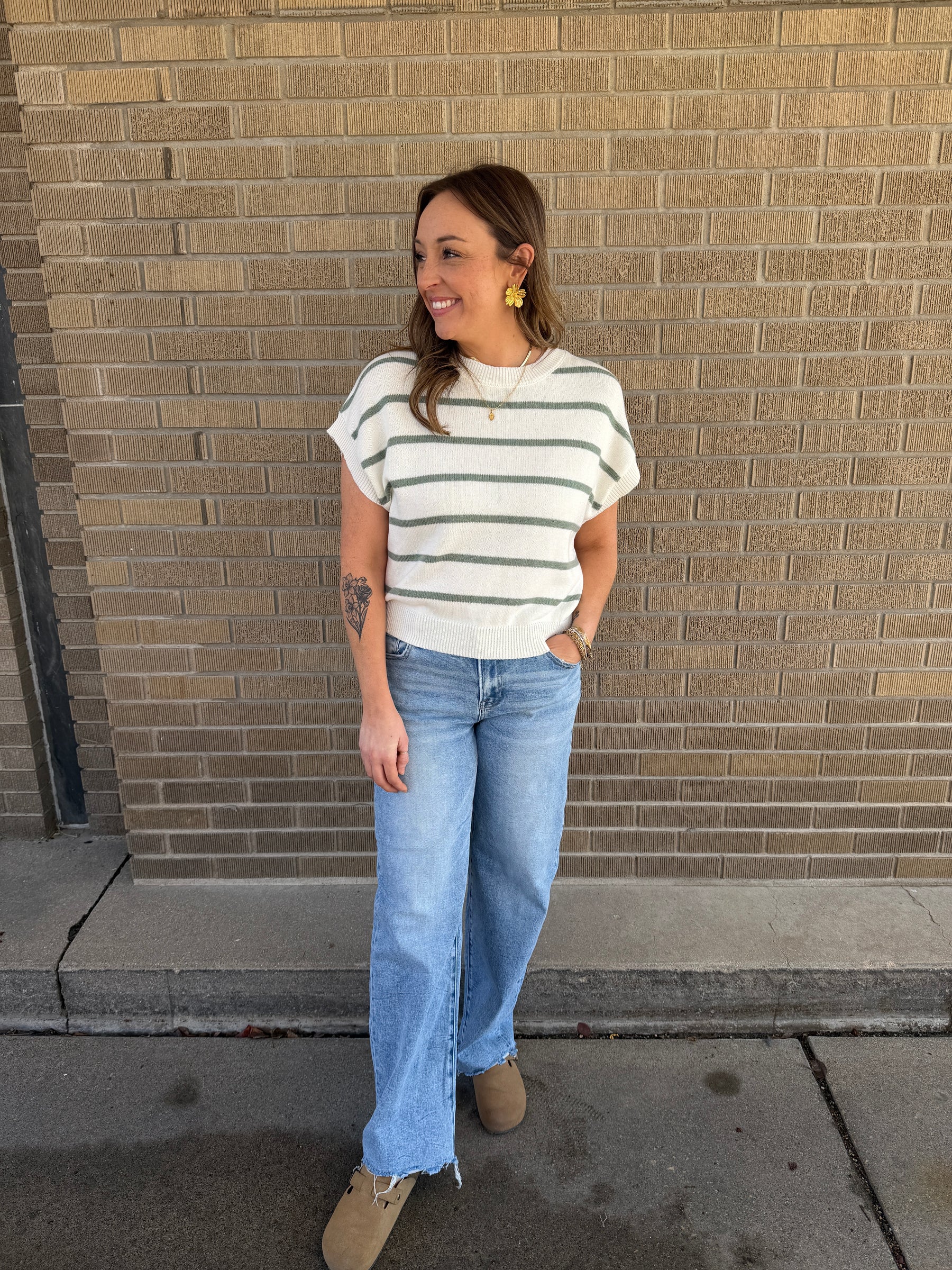 Sage Green Stripe Sweater Top