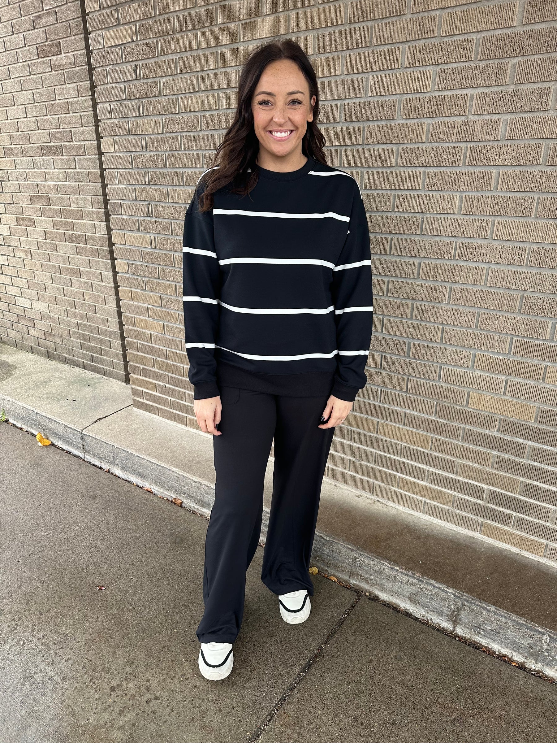 Oversized Martina Top - Black with Ivory Stripe