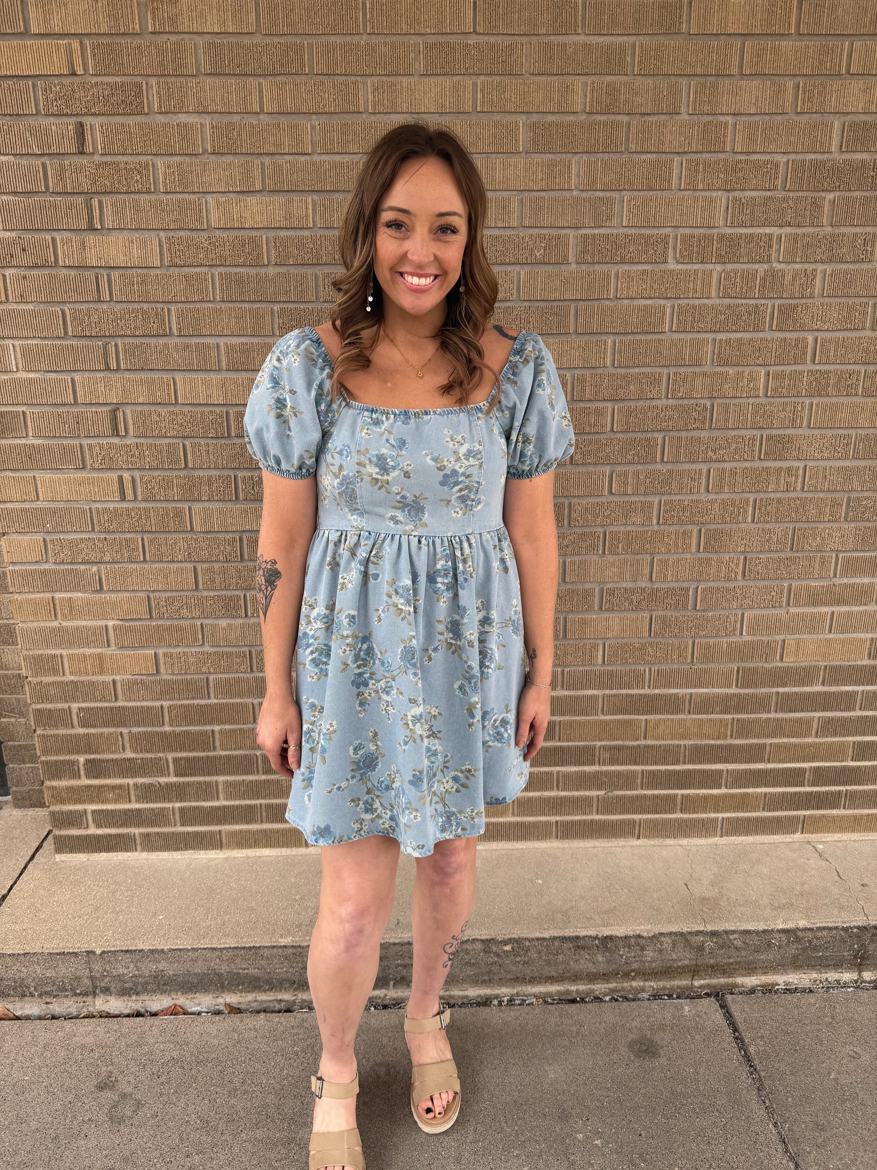 Blue Floral Denim Dress