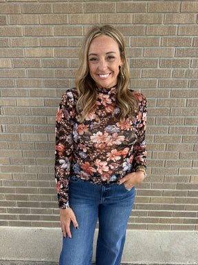 Floral Mesh Top - Black