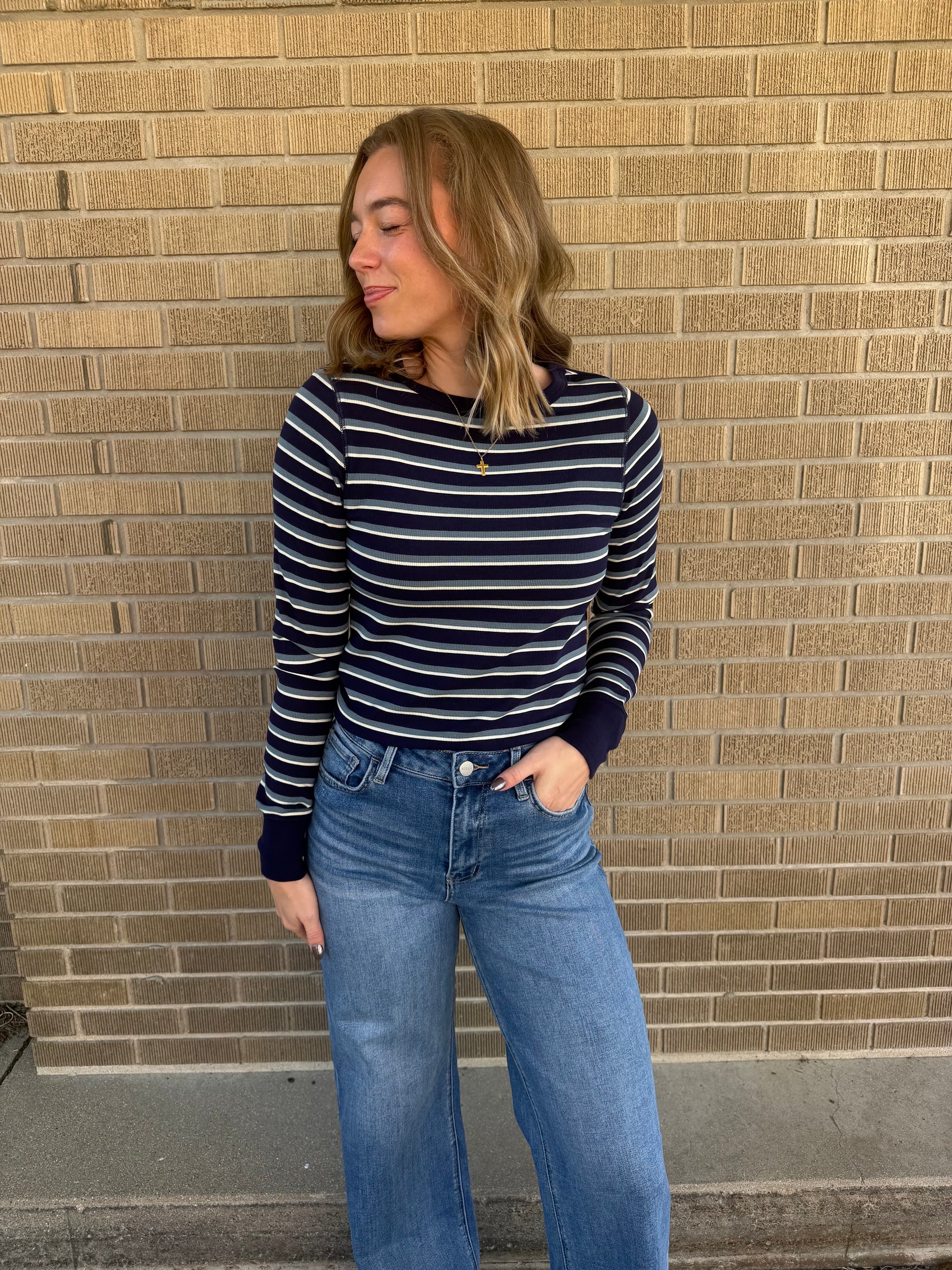 Stacy Long Sleeve - Navy Stripe