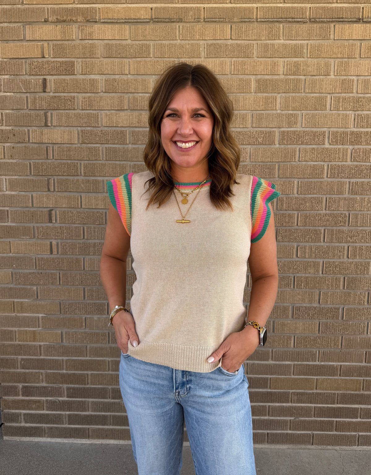 Colorful Accents Sweater Top