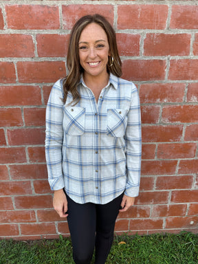 Lewis Top - Cream Blue Plaid