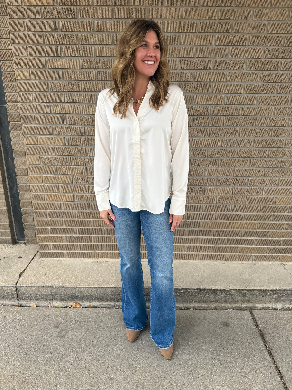 Sweet in Satin Button Up - Whip Cream