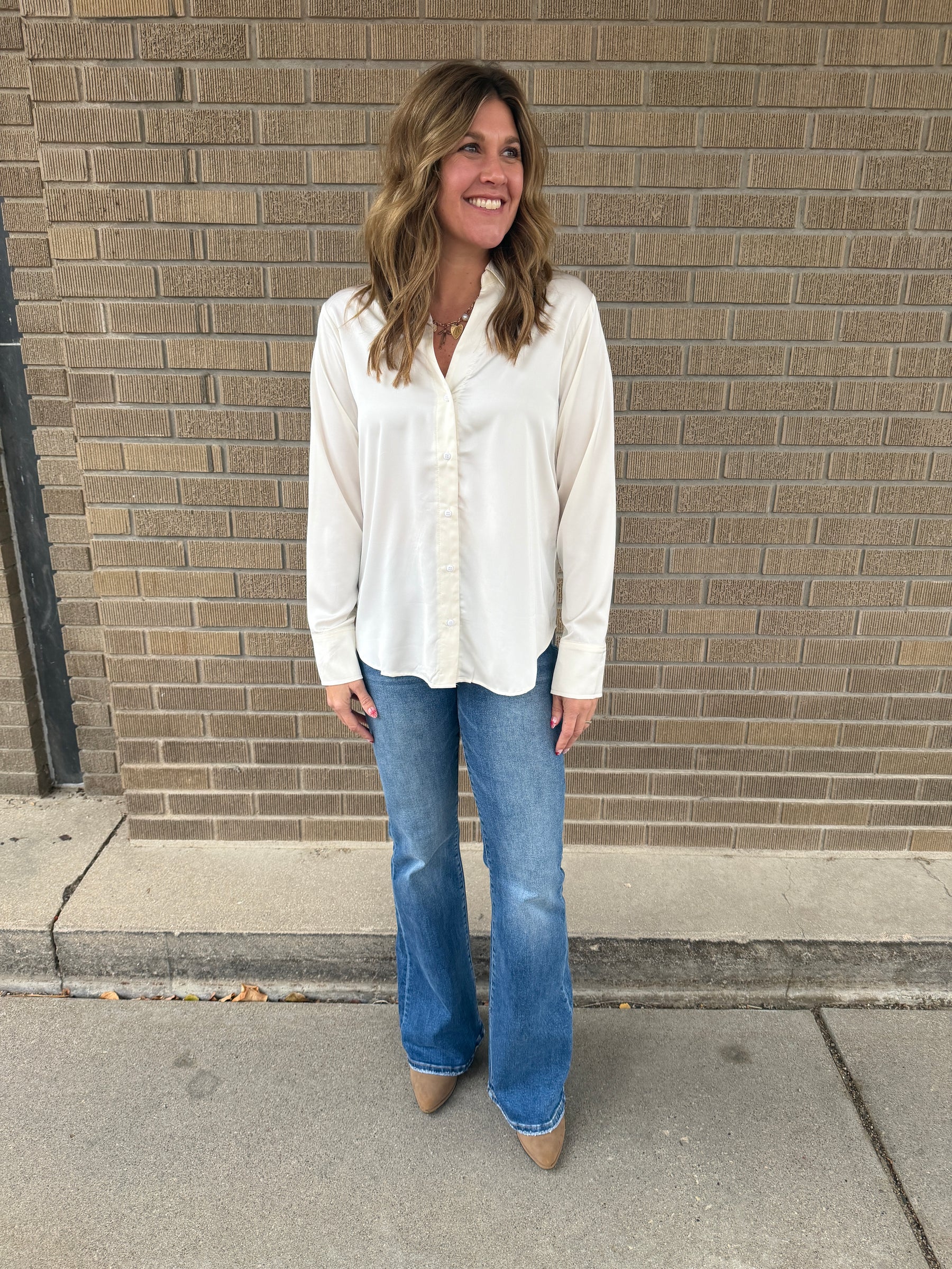 Sweet in Satin Button Up - Whip Cream