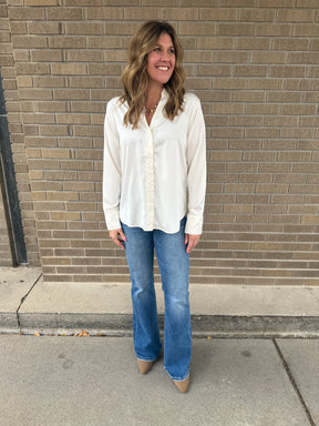 Sweet in Satin Button Up - Whip Cream