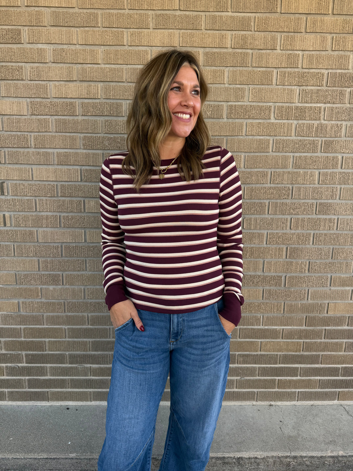 Stacy Long Sleeve - Maroon Stripe
