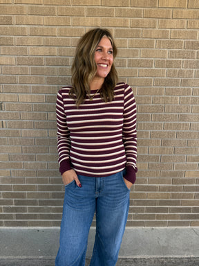 Stacy Long Sleeve - Maroon Stripe