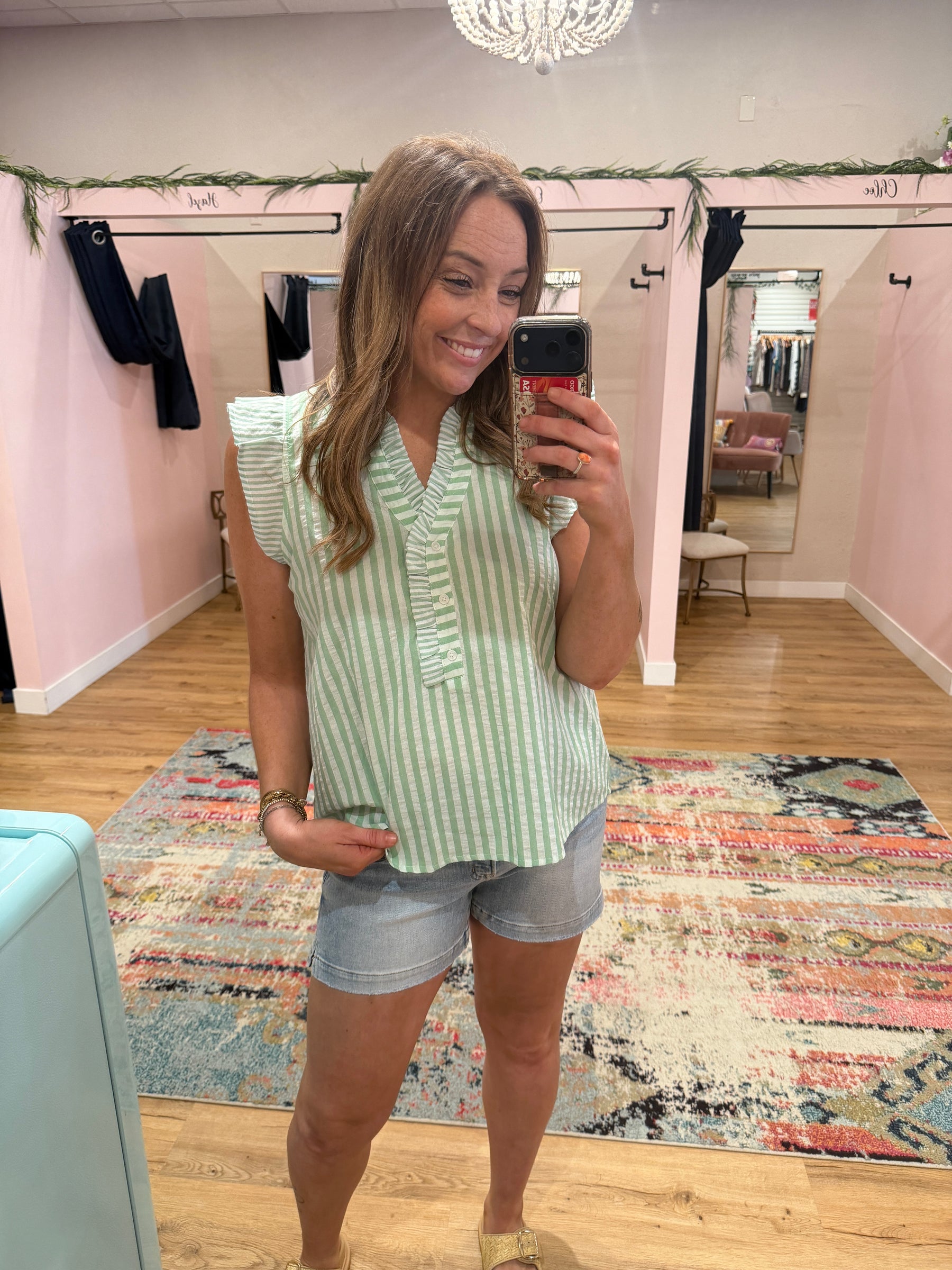 Seersucker Sage Top