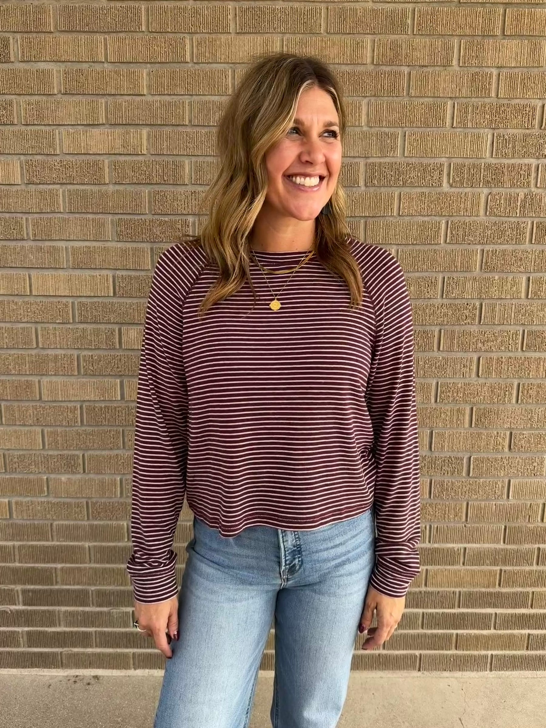 Dark Cherry Stripe Top
