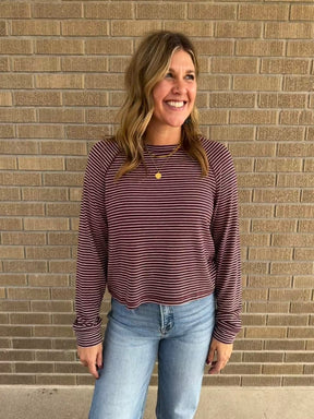 Dark Cherry Stripe Top