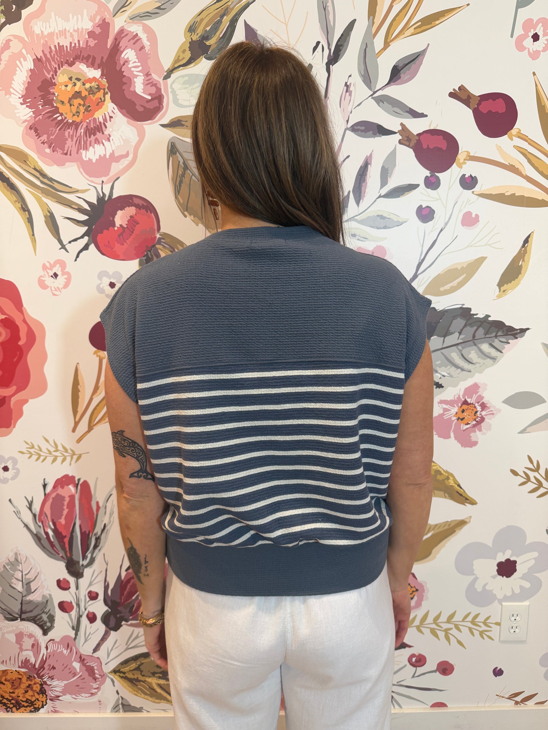 Cloudy Knit Blue Stripe Top