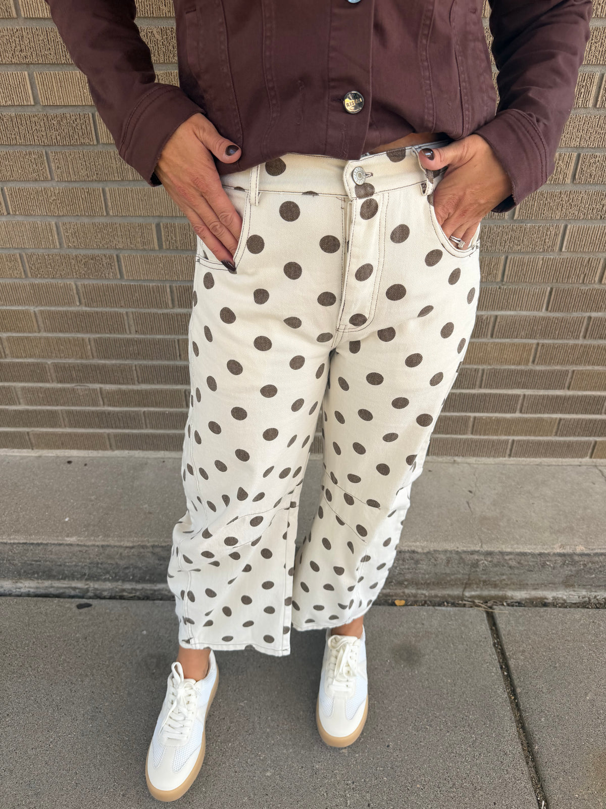 Polka Dot Barrel Jeans- Oatmeal