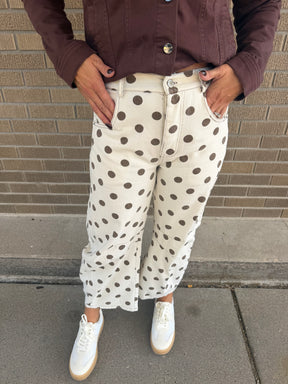 Polka Dot Barrel Jeans- Oatmeal