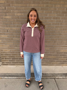 Maroon Stripe Top