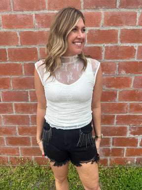 Sleeveless Lace Layer - White