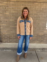 Taupe Cardigan with Denim Trim