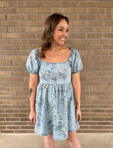 Blue Floral Denim Dress