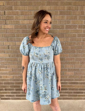 Blue Floral Denim Dress