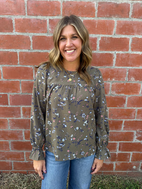 Olive Floral Blouse
