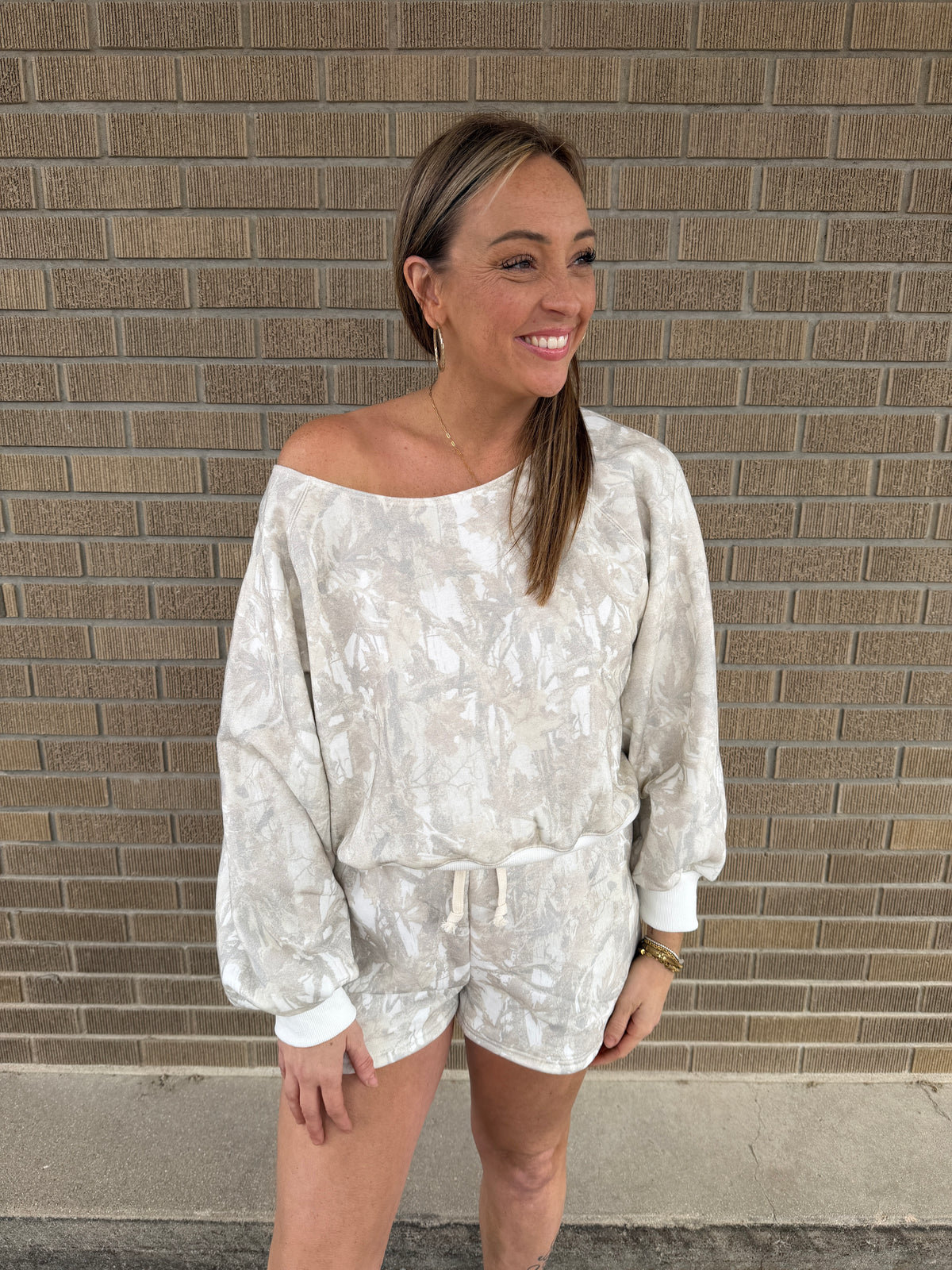 Camo Off the Shoulder Sweatshirt