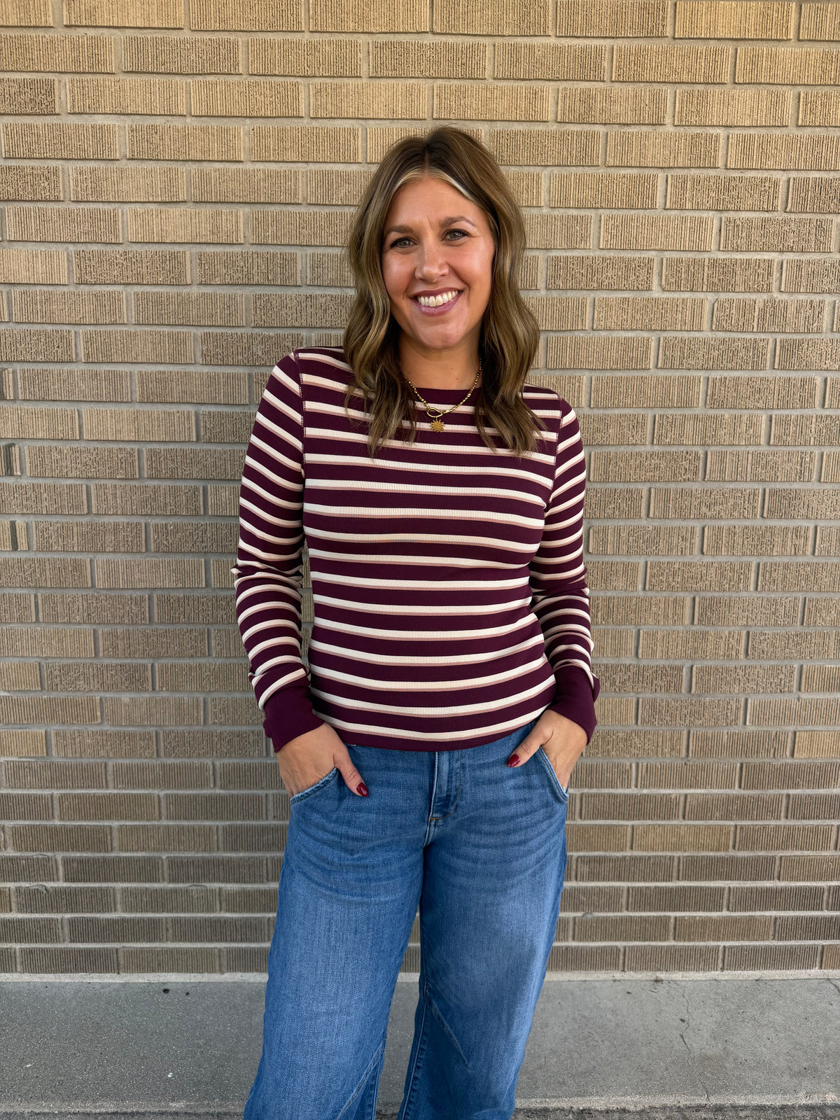 Stacy Long Sleeve - Maroon Stripe